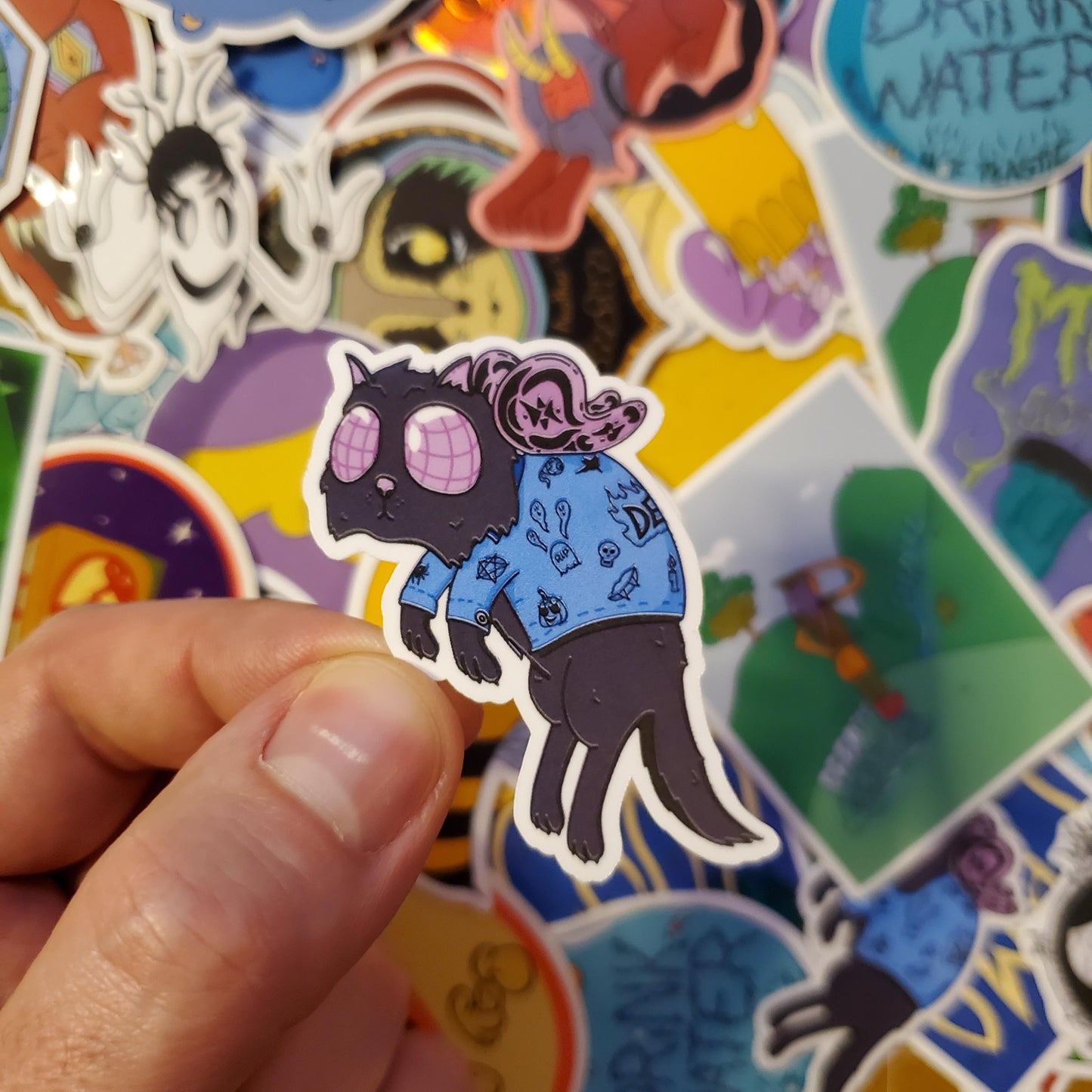 Goth Cat with Moth Wings Die-Cut Vinyl Sticker
