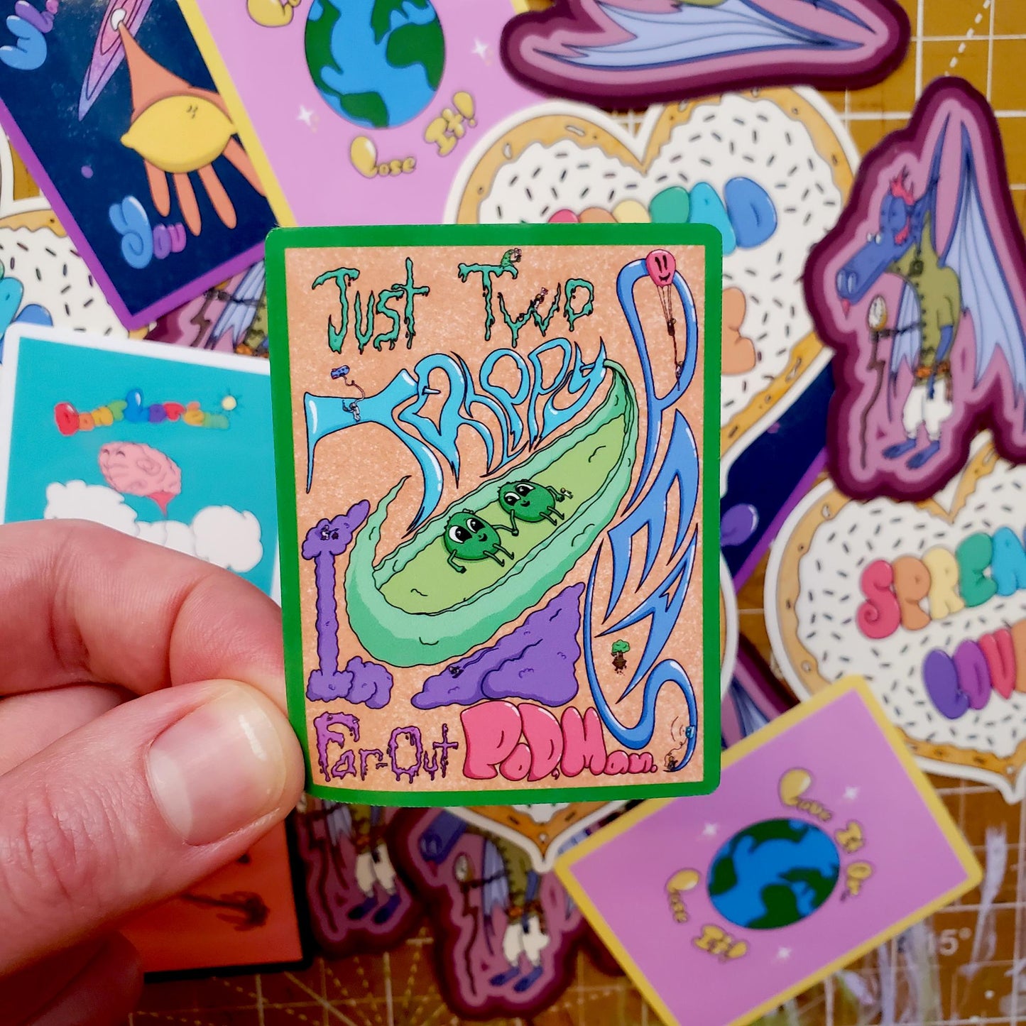 Just Two Trippy Peas in a Far-Out Pod, Man Die-Cut Vinyl Sticker
