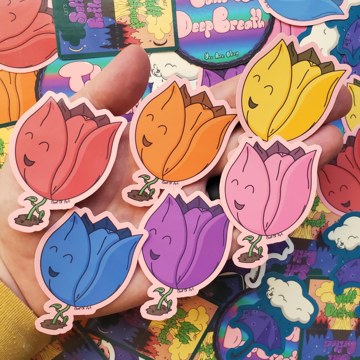 Happy Tulip Die-Cut Vinyl Sticker in Multiple Colors