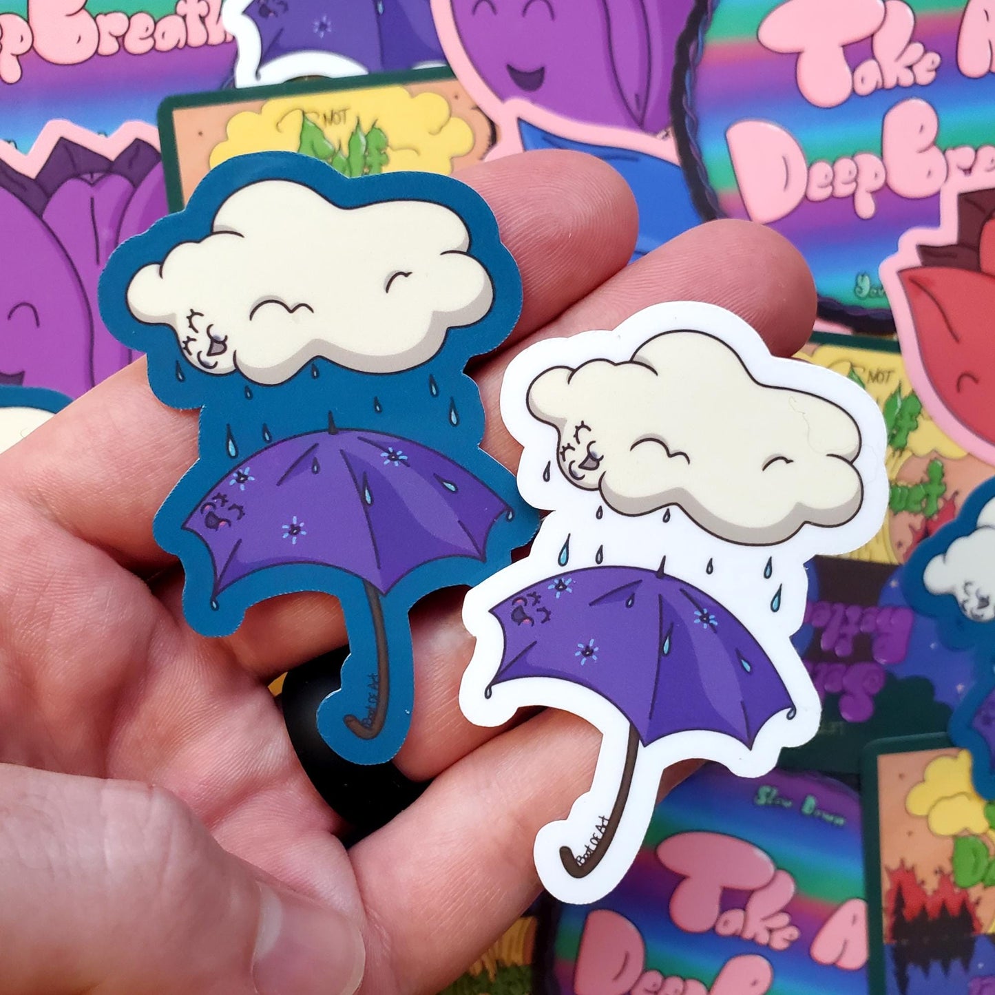 Umbrella and Rain Cloud Friends Die-Cut Vinyl Sticker