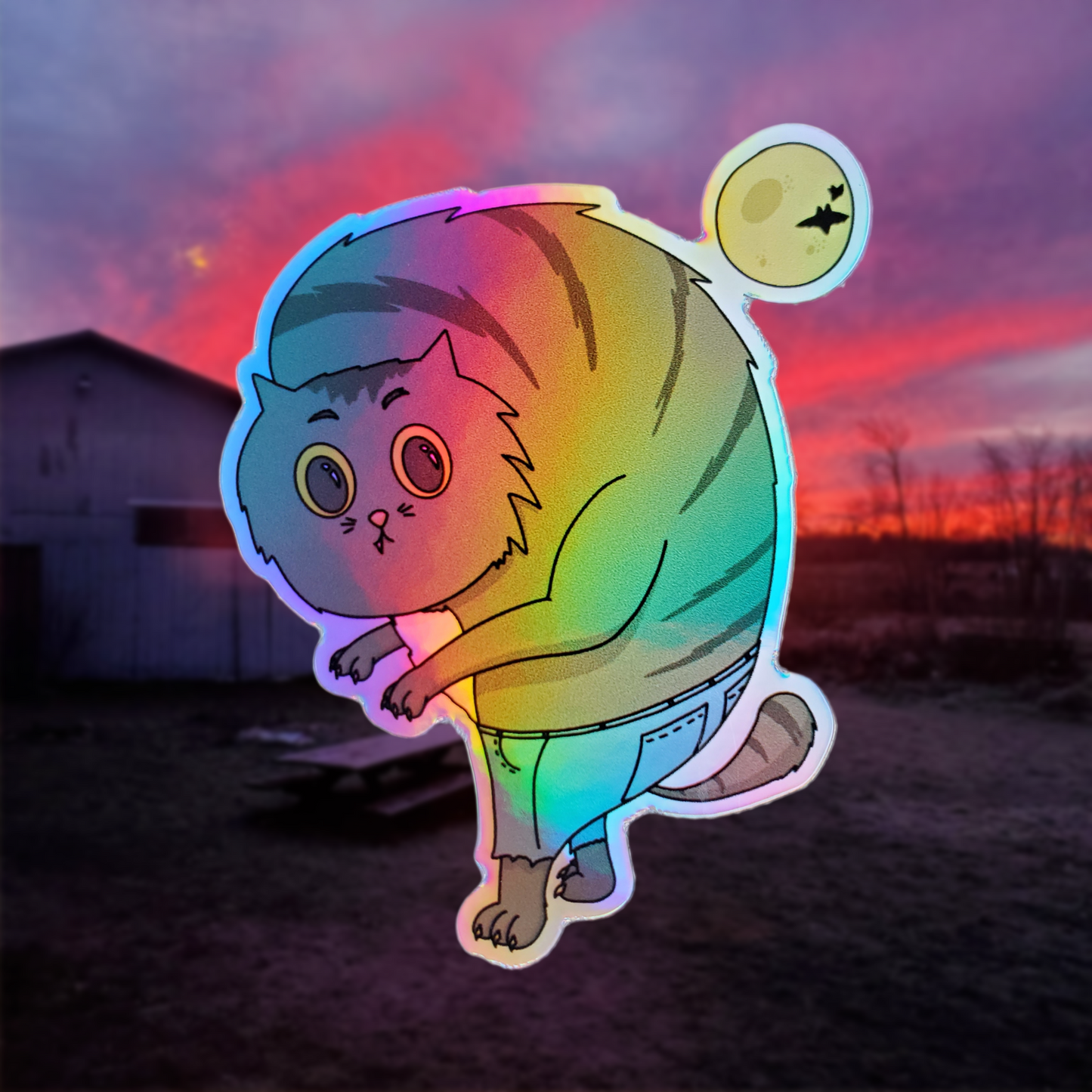 Cute Werecat Holographic Sticker