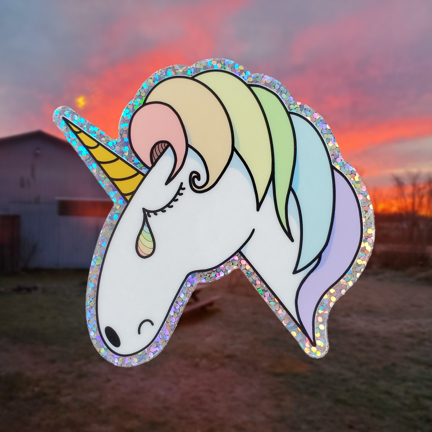 Sad Unicorn Glitter Sticker