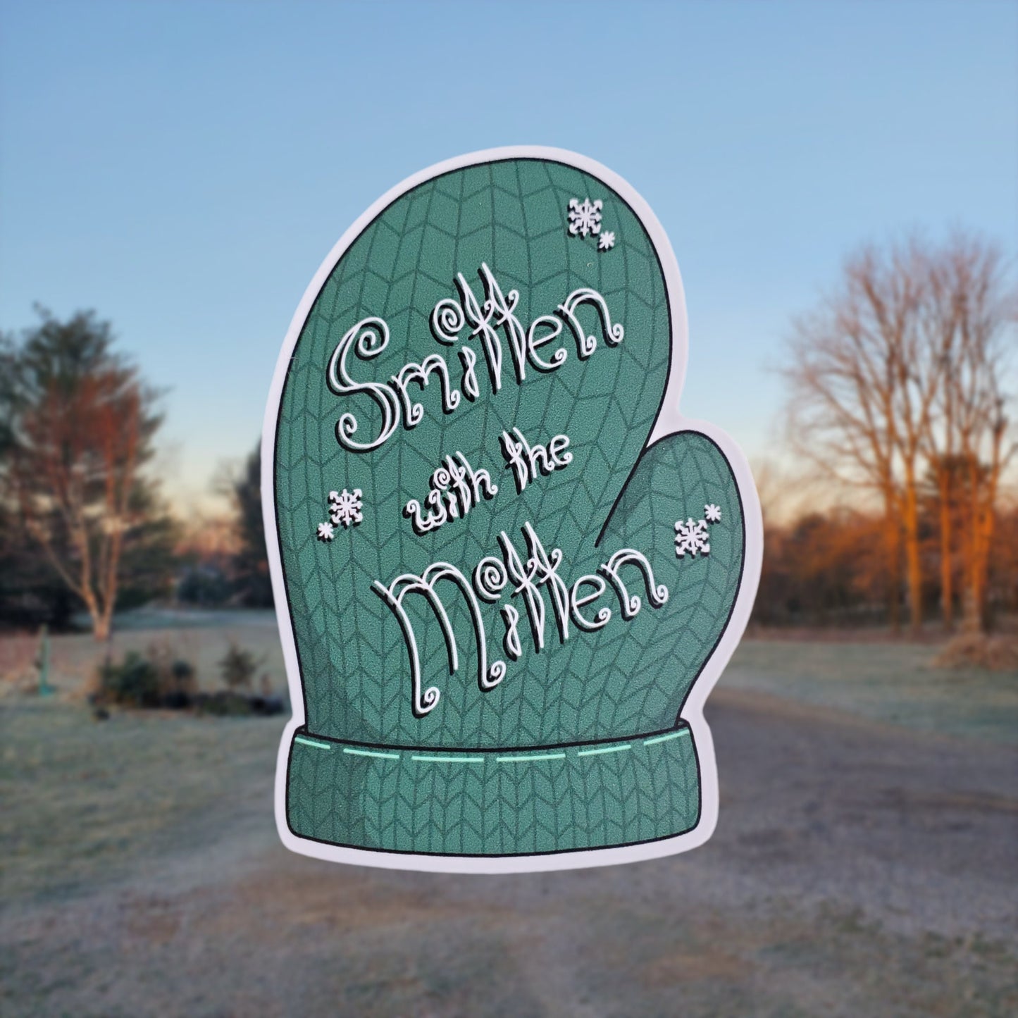 Smitten with the Mitten Sticker with Fancy Curly Text