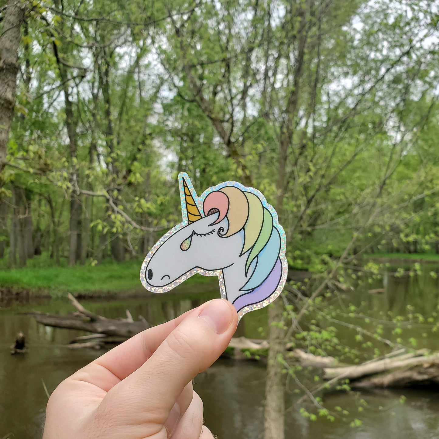 Sad Unicorn Tear Vinyl Glitter Sticker