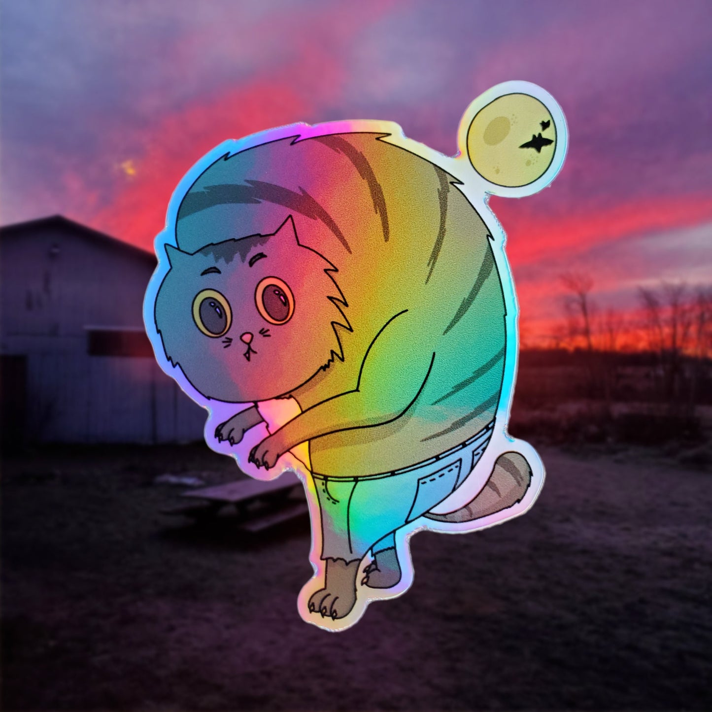 Cute Werecat Vinyl Holographic Sticker