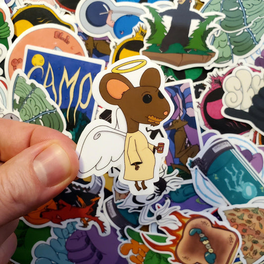 Mouse Angel Eating Peanut Butter Hand-Cut Vinyl Sticker