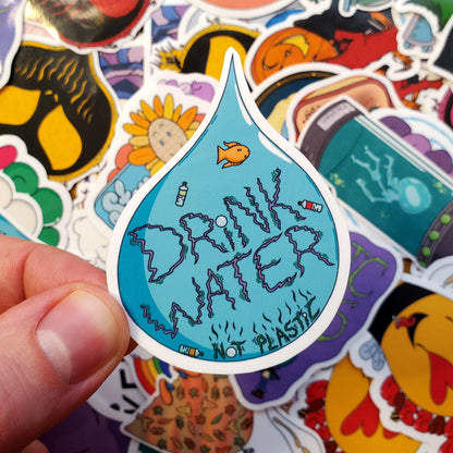 Drink Water Not Plastic Hand-Cut Vinyl Sticker