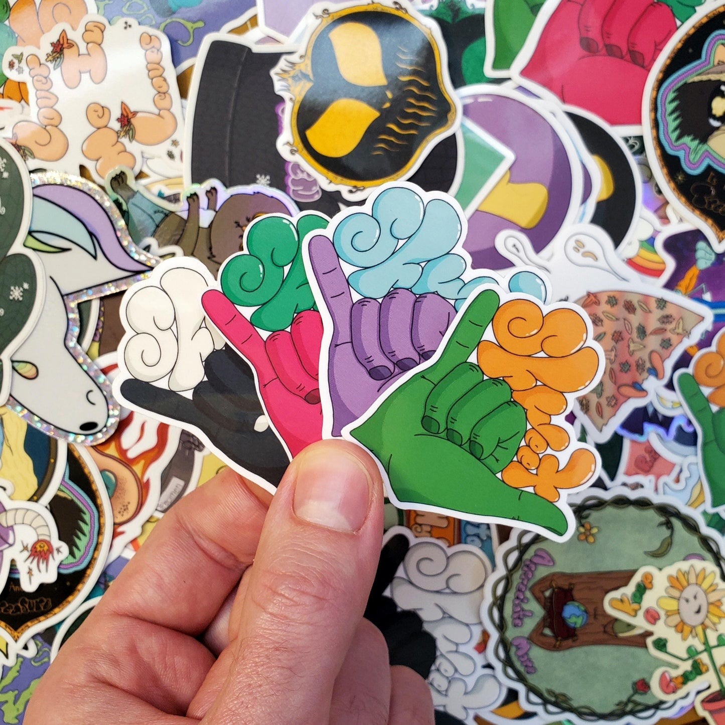 Shweet Hand-Cut Vinyl Sticker in Various Colors, Surfer Hand Gesture Decal