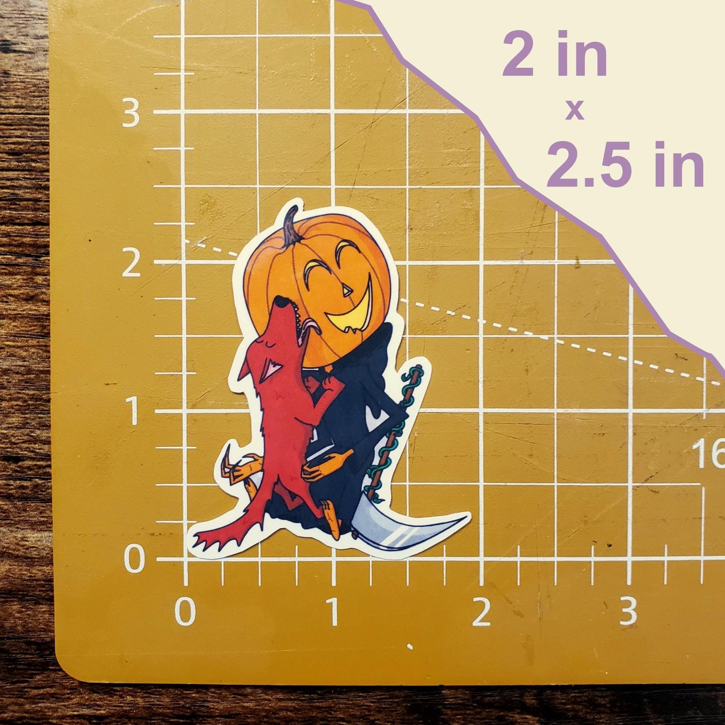 Cute Pumpkin Reaper with Hellhound Hand-Cut Vinyl Sticker