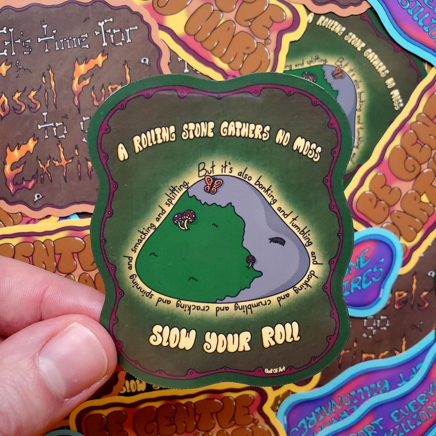 Slow Your Roll Die-Cut Vinyl Sticker, A Rolling Stone Gathers No Moss Decal