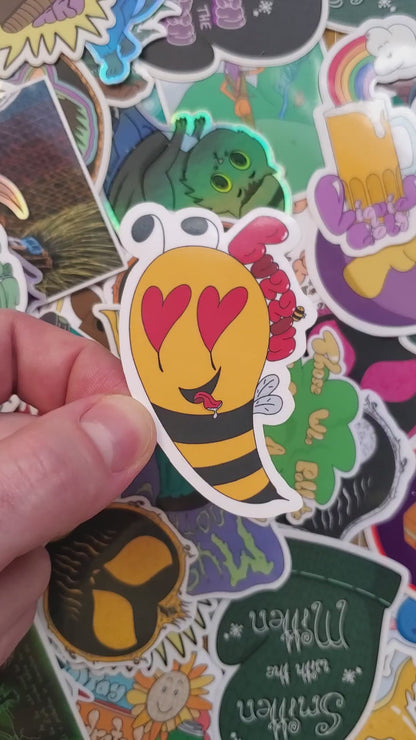 Buzzin' Hand-Cut Vinyl Sticker, Heart Eyes Honey Bee Decal