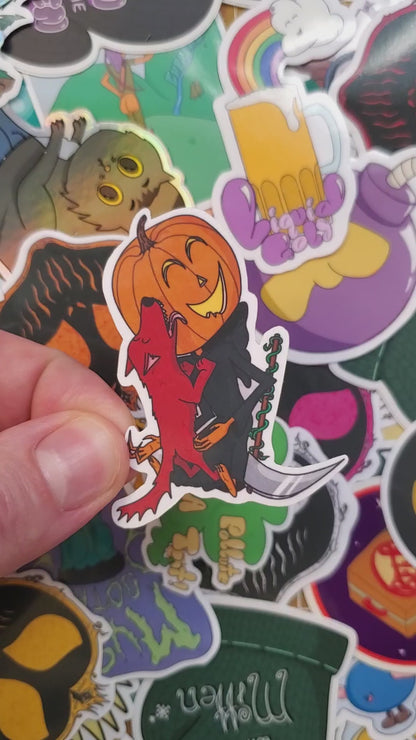 Cute Pumpkin Reaper with Hellhound Hand-Cut Vinyl Sticker